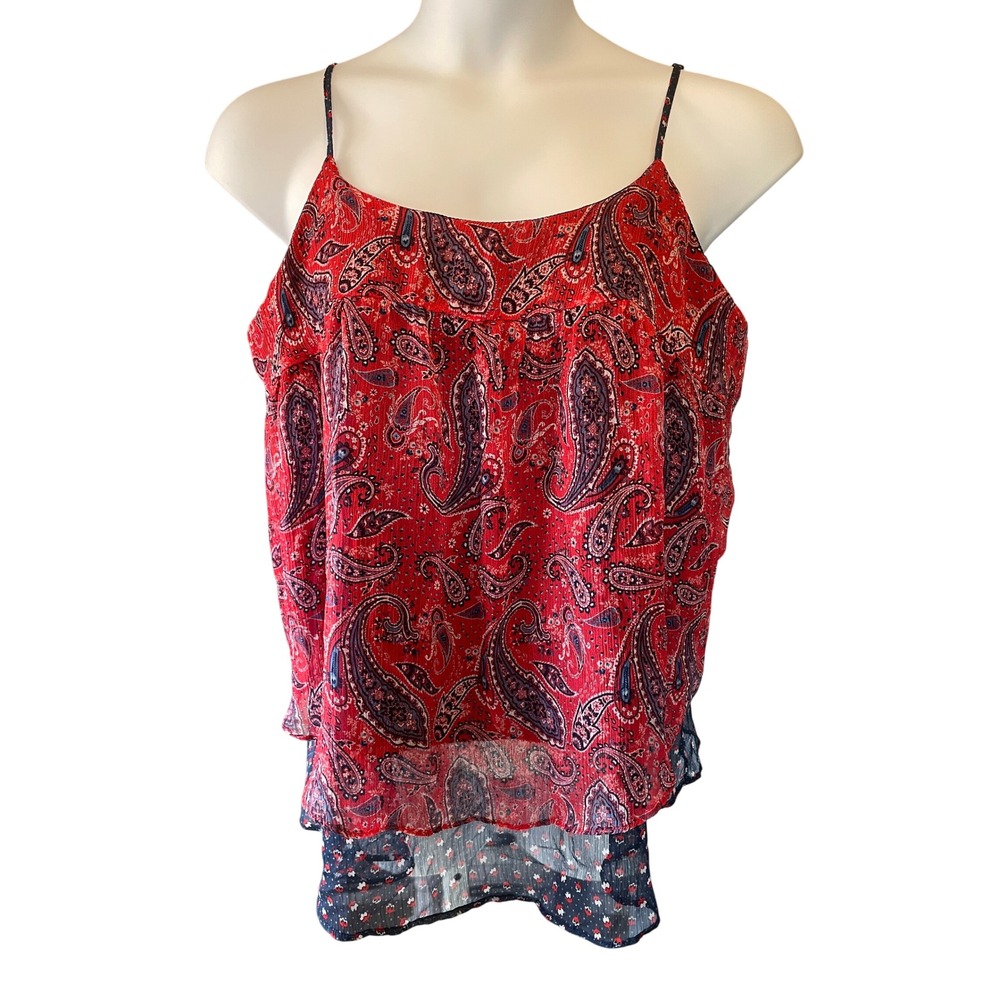 Womens Boho Paisley Chiffon Layered Peasant‎ Cami Tank Size XXL Festival Layered